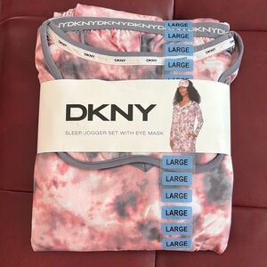 NWT- DKNY Tie-Dye Pink and Gray Sleep Set with Eye Mask